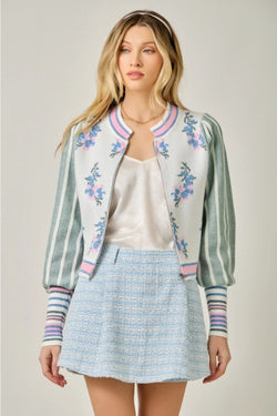 Floral Sweater Bomber Jacket