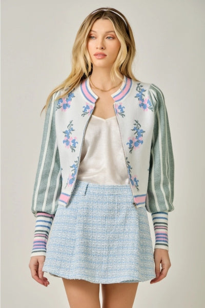 Floral Sweater Bomber Jacket