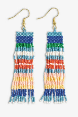 Billie Mixed Horizontal Stripes Beaded Fringe Earrings St. Tropez