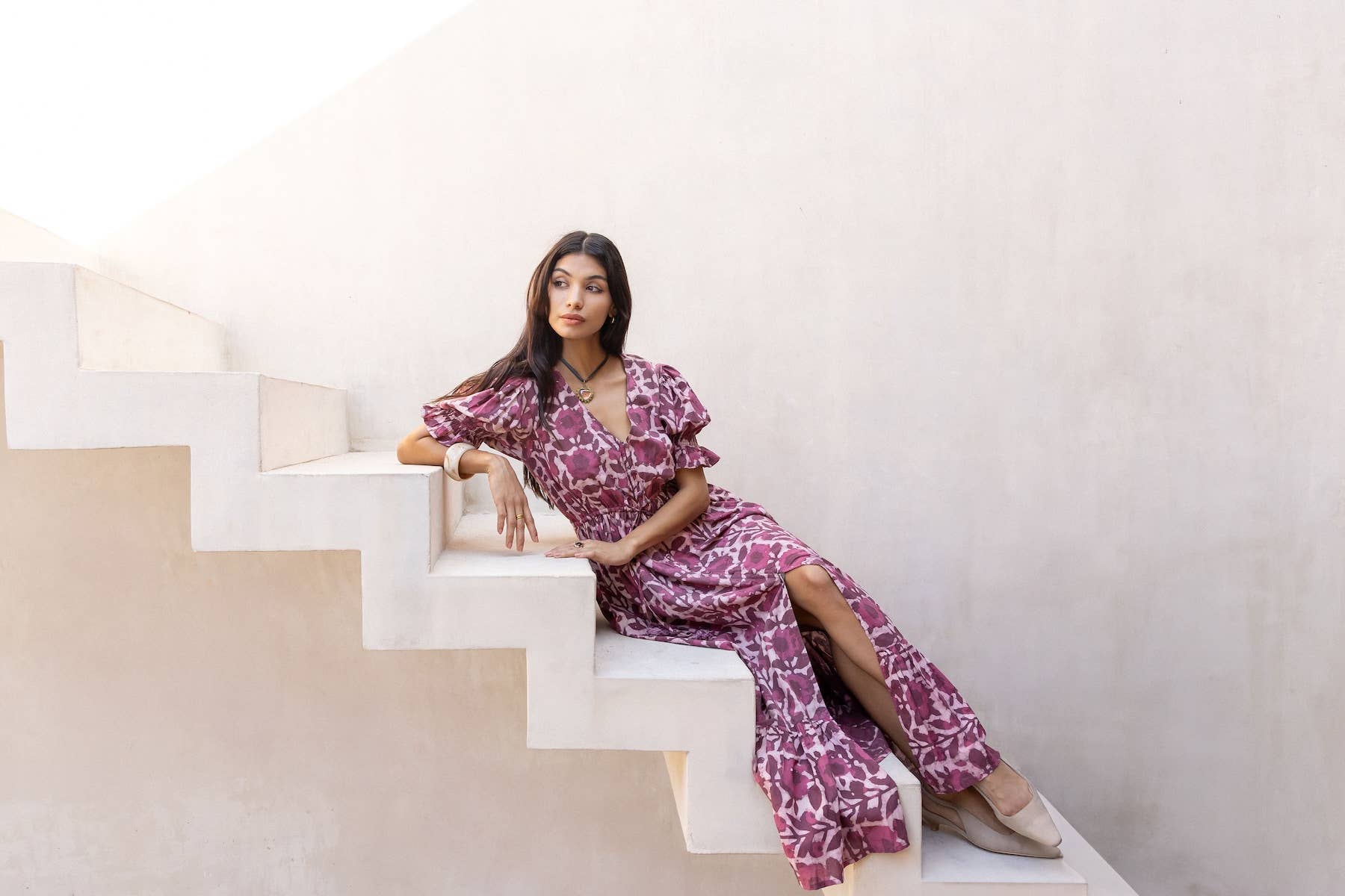 Burgundy Color Block Floral Maxi Dress