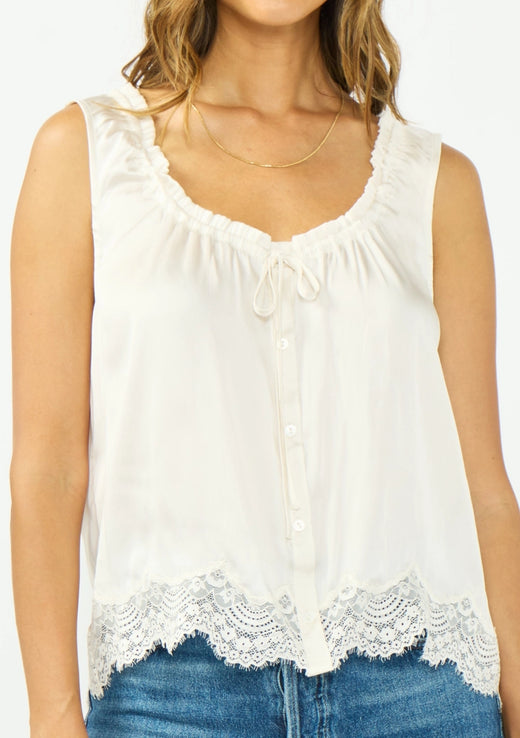 Lace Trim Button Tank