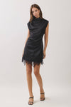 Lace Trim Ruched Waist Satin Mini Dress