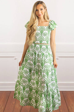 Deco Palm Smocked Sleeve Top