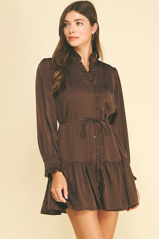Satin Ruffled Mini Dress