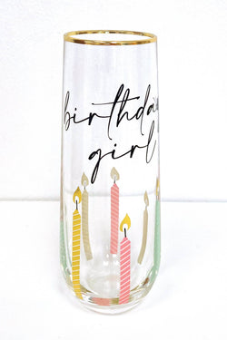 Multi Birthday Girl Stemless Champagne Glass