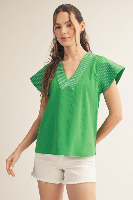 Stitch Detail  V Neck Top