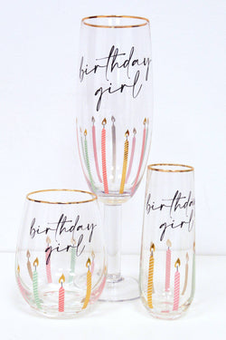 Multi Birthday Girl Stemless Wine Glass