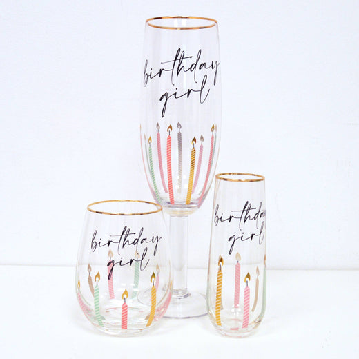 Multi Birthday Girl Stemless Wine Glass