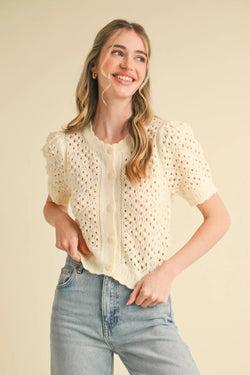 Cropped Pointelle Cardigan Cardigan