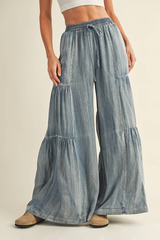 Ruffled Wide Leg Denim