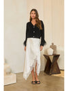 Jewel Button Feather-Trim Cardigan