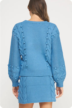 Pom-Pom Cable Knit Sweater