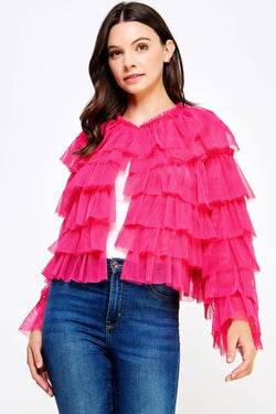 Tiered Ruffle Tulle Cardigan Jacket