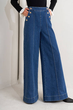 Washed Denim Trouser Wide Leg Pants