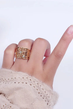Bamboo CZ Band Statement Ring