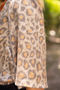 Stripe Detail Leopard Print Metallic Top