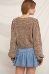 Puffed Sleeve Cropped Confetti Sweater