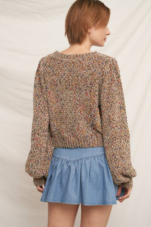 Puffed Sleeve Cropped Confetti Sweater