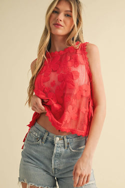 Floral Crochet with Crochet Trim Side Tying Top
