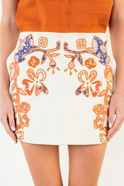 Suede Embroidered Skirt