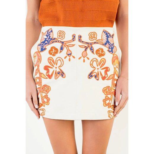 Suede Embroidered Skirt