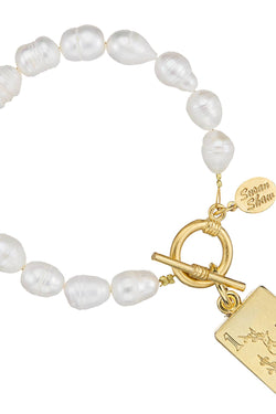 1 Bam Bird Mahjong Tile Pearl Bracelet