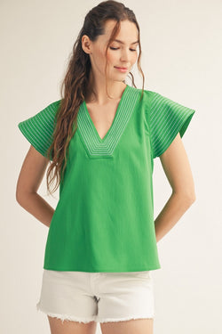 Stitch Detail  V Neck Top