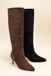 Joanna  Brown Faux Suede Pointed Tall Boots