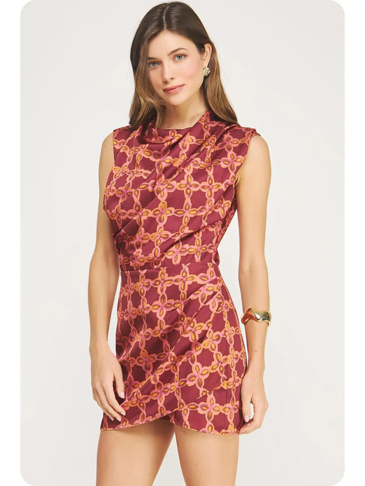 Chainlink Draped Neck Satin Dress