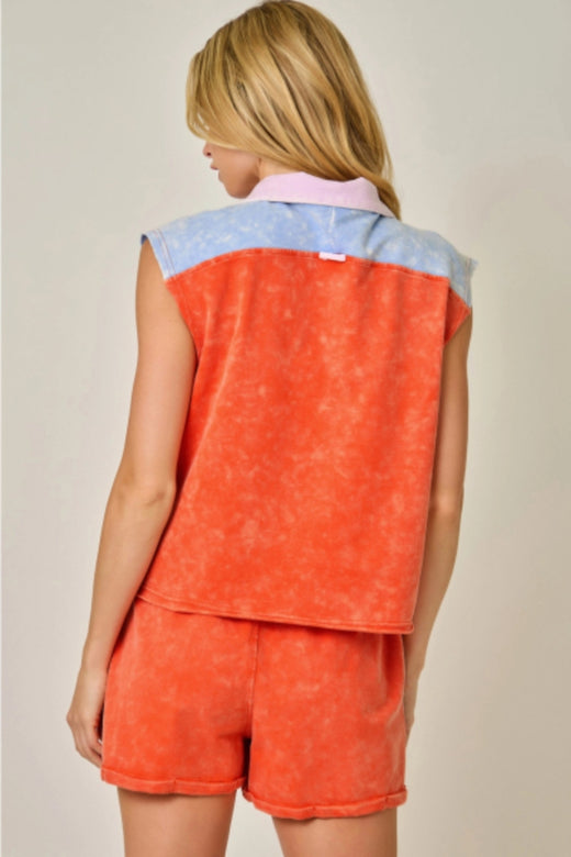 Color Blocked Terry Half Zip Top
