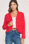 Frayed Trim Textured Cardigan