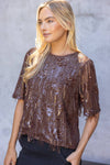 Round Neck Short Sleeve Sequin Top
