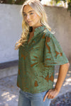 Ruffled V-Neck Floral Burnout Top