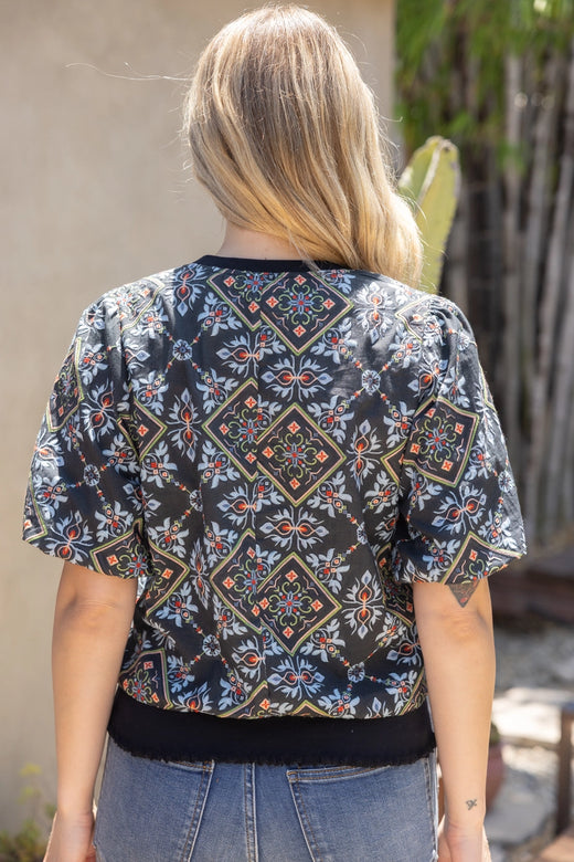 Ornamental Tile Embroidered Print Top