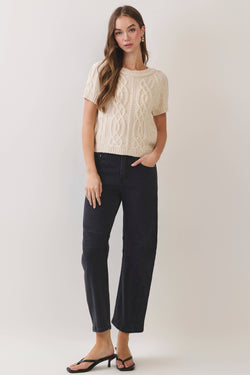 Cable Knit Short Sleeve Sweater