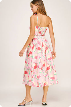 Knotted Flower Bow Floral Midi Dress