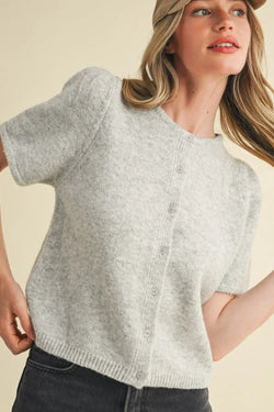 Short Puff Sleeve Sweater Cardigan