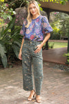 Gold Button Velvet Jaquard Wide Leg Pants