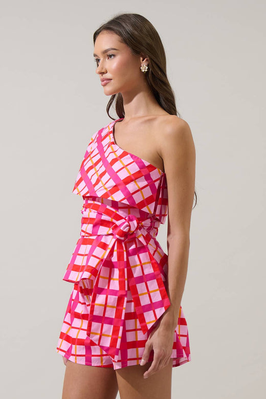 Darvy Checker Gris One Shoulder Top