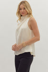 Sleeveless Mock Neck Top with Draped Front