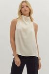 Sleeveless Mock Neck Top with Draped Front
