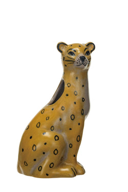 Hand-Painted Stoneware Leopard Shaped Vase