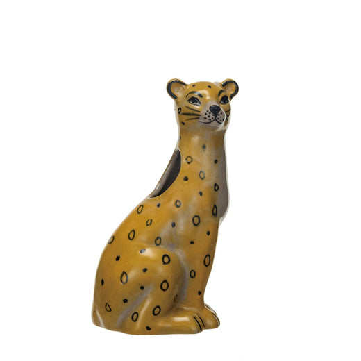 Hand-Painted Stoneware Leopard Shaped Vase