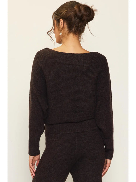 Off Shoulder Rib-Knit Sweater