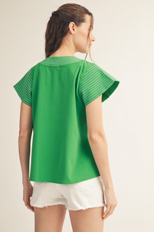 Stitch Detail  V Neck Top
