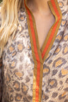 Stripe Detail Leopard Print Metallic Top