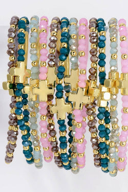 4mm Crystal Stretch Bracelet with Single Cross