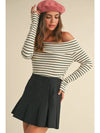 Stripe Pattern Rib Off Shoulder Top