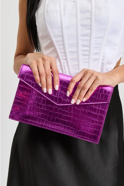 Faux Crocodile Print Clutch Bag