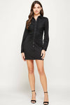Ruched Button Down Shirt Knit Mini Dress